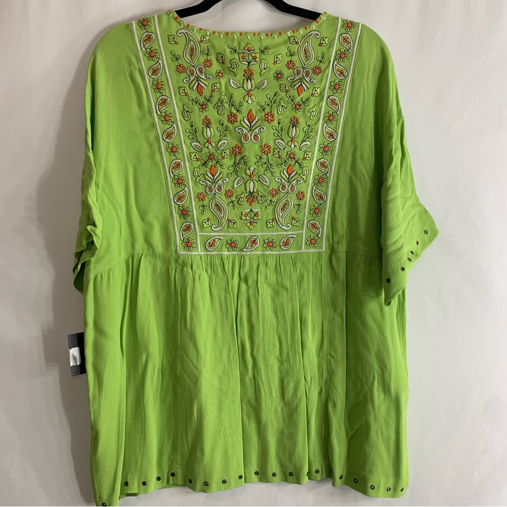 NWT John Mark Lime Green Embroidered Short Sleeve Boho Tunic Top, Size L - Picture 13 of 13